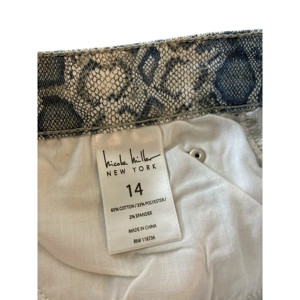 Nicole Miller‎ Soho High Rise Skinny Jeans Size 14 Snake Print Stretch Denim